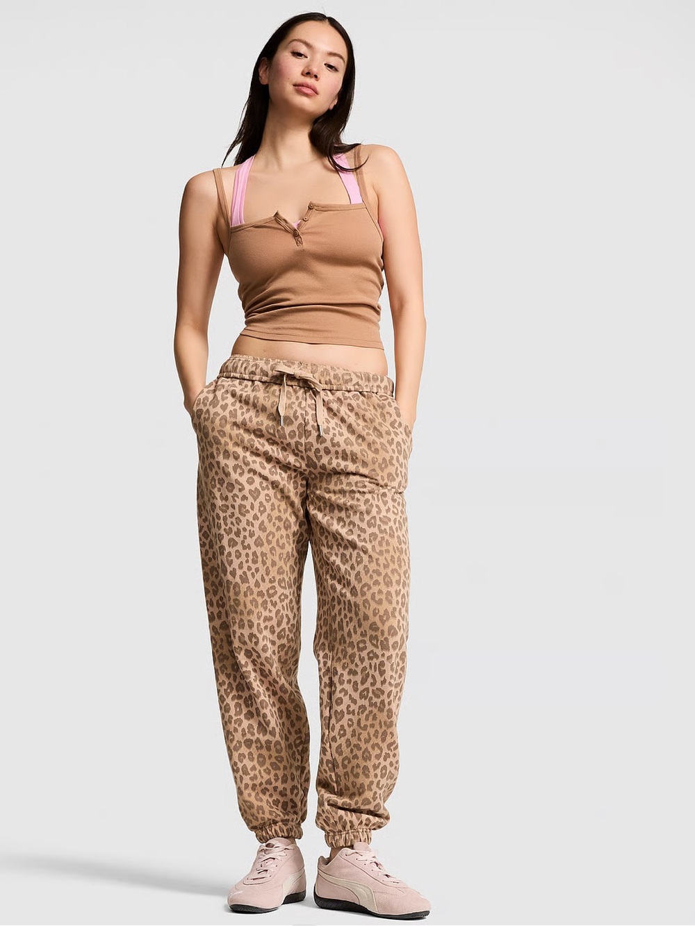 Nwot Pink VS Leopard Campus Fleece Sweatpants